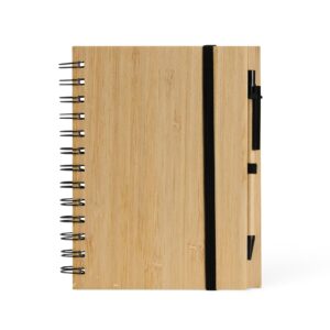 Bloco de anotações bambu com caneta