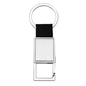 Chaveiro metal retangular c/ nylon preto