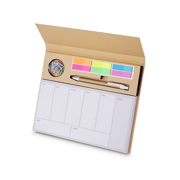 Bloco de anotações com autoadesivos e caneta