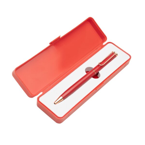 Caneta metal c/ box de  plástico