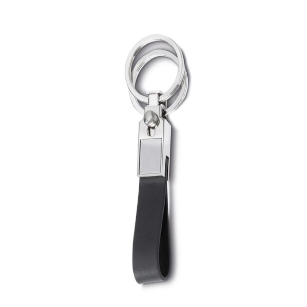 Chaveiro de metal e couro c/ 2 argolas