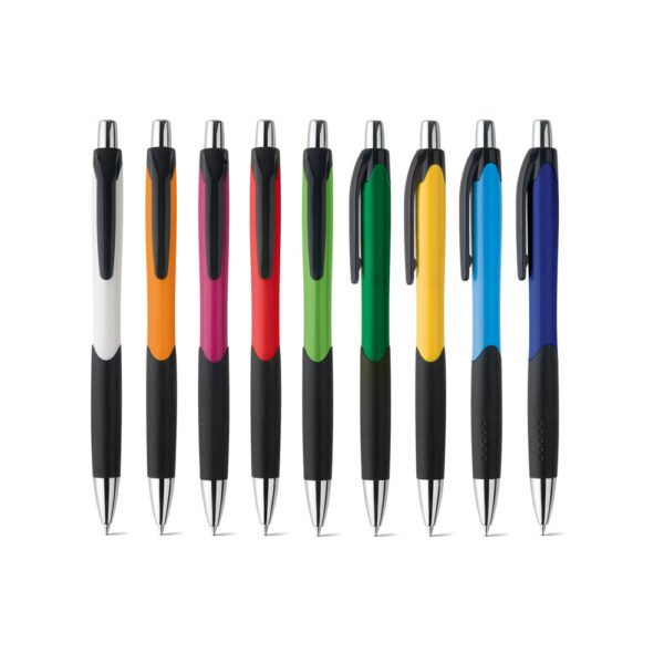 Esferográfica em ABS com acabamento brilhante e escrita em azul