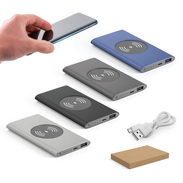 Bateria portátil com carregador wireless em alumínio 100% reciclado e capacidade de 4'000 mAh