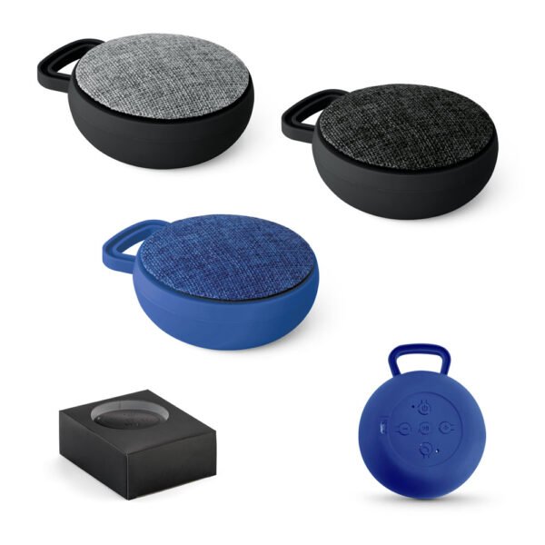 Caixa de som em ABS e tecido em poliéster com microfone e autonomia de 3h