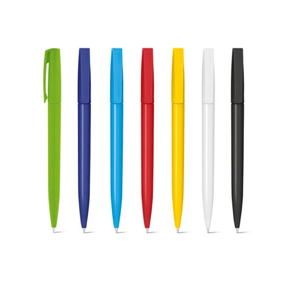 Esferográfica em ABS com acabamento brilhante e escrita em azul