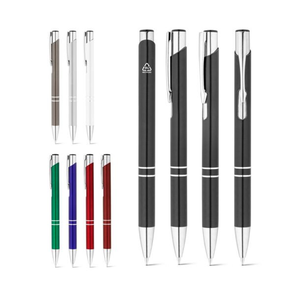 Esferográfica em alumínio 100% reciclado com escrita em azul