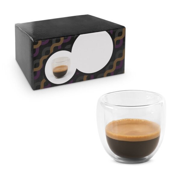 Conjunto de café em vidro borossilicato com 2 copos com parede dupla isolada a ar 75 mL
