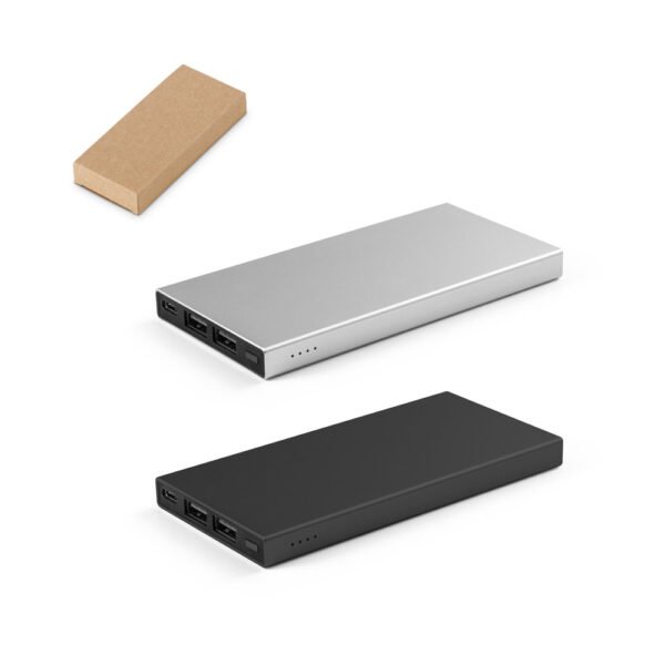 Bateria portátil em alumínio 100% reciclado e bateria em lítio com capacidade de 5'000 mAh