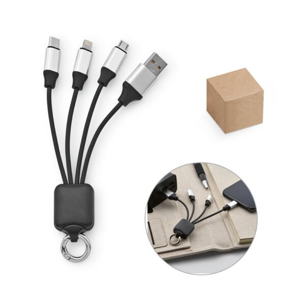 Cabo USB de carregamento rápido 3 em 1 com corpo em PET 100% reciclado