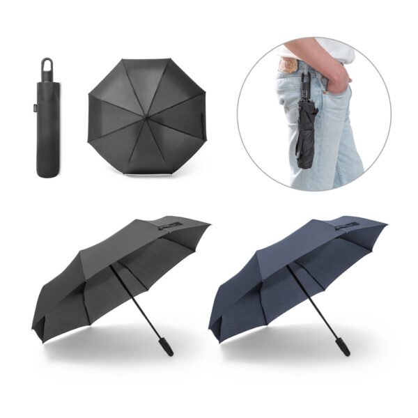 Guarda-chuva dobrável de 23'' em 100% poliéster reciclado pongee 190T (100% rPET) com abertura e fecho automático