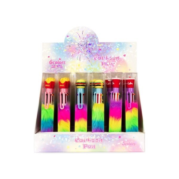 Caneta plástica pelúcia multicolor